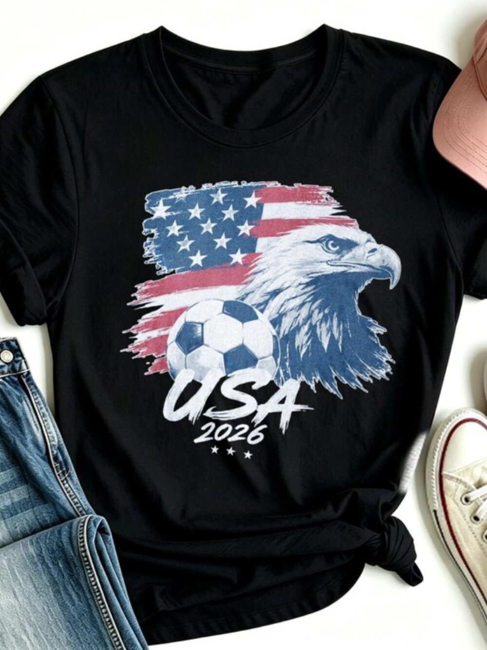 USA 2026 Eagle Soccer Graphic Tee Football Patriotic T Shirt